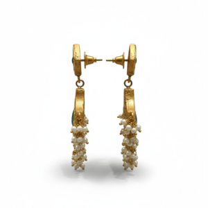 Ornate Fan-Shaped Kundan & Emerald Statement Drops