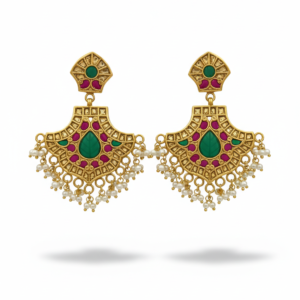 Ornate Fan-Shaped Kundan & Emerald Statement Drops