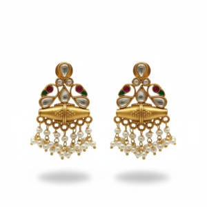 Artisan Gold Barrel Drops with Kundan & Pearl Fringe