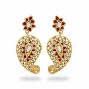 Vogue Paisley Kundan Drops with Ruby Floral Accents