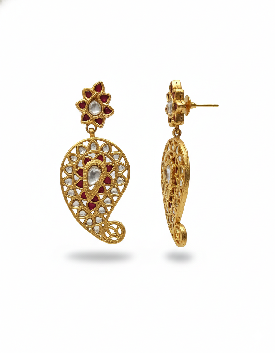 Vogue Paisley Kundan Drops with Ruby Floral Accents - Image 3