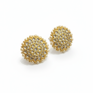 Radiant Sunflower Kundan Studs with Pearl Halo