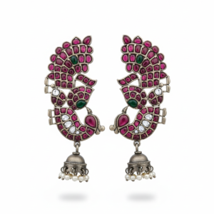Antique Silver Peacock Jhumka Drops