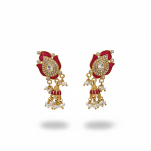 Royal Red Meenakari Pearl Drop Gold Earrings