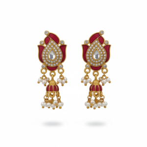 Royal Red Meenakari Pearl Drop Gold Earrings