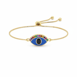 Gold Multicolor Blue Evil Eye Adjustable Bracelet
