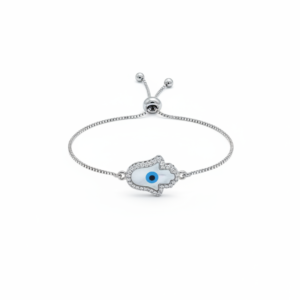 Silver Hamsa Evil Eye Adjustable Bracelet