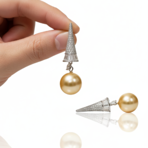 Golden South Sea Pearl & Diamond Conical Drops