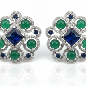 Silver Solitaire & Tapered Baguette Halo Studs