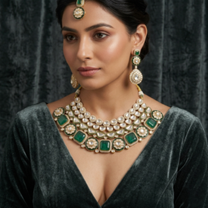 Majestic Emerald & Kundan Polki Choker Set