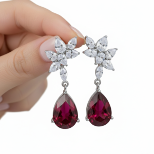 Ruby Pear & Marquise Floral Drop Earrings