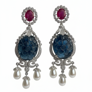 Carved Sapphire & Ruby Victorian Drop Earrings