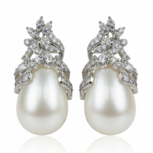 Imperial Teardrop Pearl & Diamond Scroll Earrings