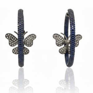 Midnight Butterfly Sapphire Pavé Hoops