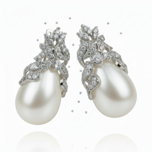 Imperial Teardrop Pearl & Diamond Scroll Earrings