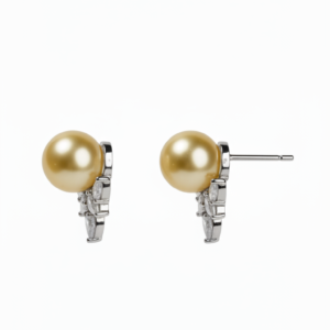 Golden South Sea Pearl & Marquise Diamond Studs