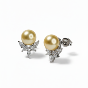 Golden South Sea Pearl & Marquise Diamond Studs