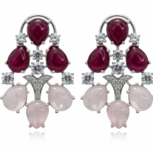 Ruby & Rose Quartz Tiered Floral Studs