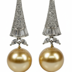Golden South Sea Pearl & Diamond Conical Drops