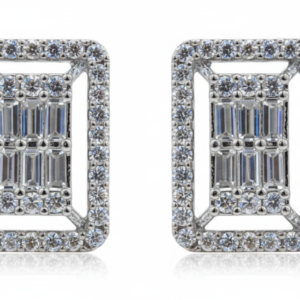 Baguette Diamond Rectangular Halo Studs