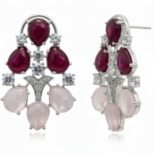 Ruby & Rose Quartz Tiered Floral Studs