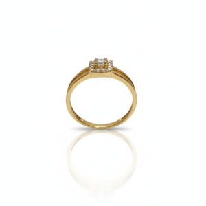 Exquisite Square Halo Solitaire Ring in 18K Yellow Gold Plating with Brilliant Zirconia