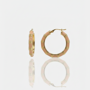 Chic Nude Beige Enamel & Gold Striped Hoop Earrings