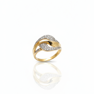 Luxurious 18K Yellow Gold Plated Intertwined Wave Ring with Micro-Pave Zirconia