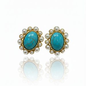Vintage-Style Turquoise & Pearl Halo Statement Studs