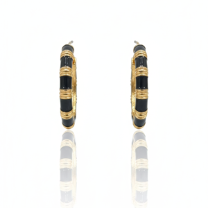 Chic Gold-Plated Black Enamel Striped Hoop Earrings