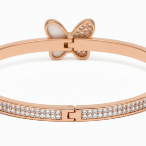 Mother-of-Pearl & Pavé Butterfly Bangle in Rose Gold