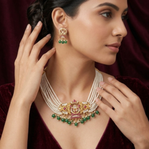 Meenakari Elephant Motif Multi-Strand Pearl Choker Set