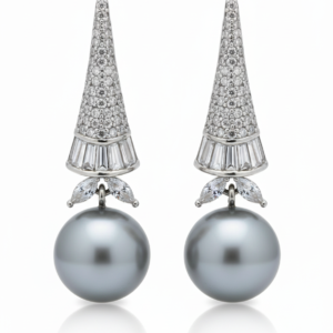 Tahitian Grey Pearl & Diamond Conical Drops