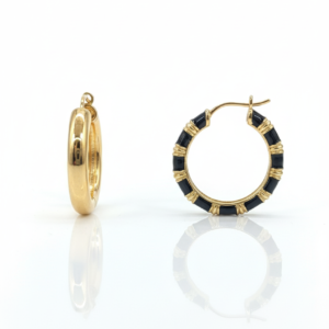 Chic Gold-Plated Black Enamel Striped Hoop Earrings
