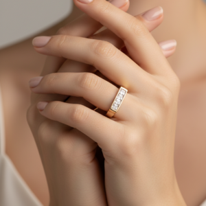 Modern Gold-Finish Geometric Channel-Set Ring