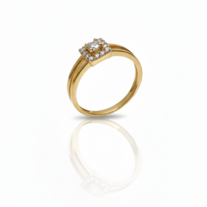 Exquisite Square Halo Solitaire Ring in 18K Yellow Gold Plating with Brilliant Zirconia