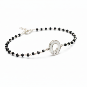 Mother-of-Pearl Circular Halo Black Bead Bracelet