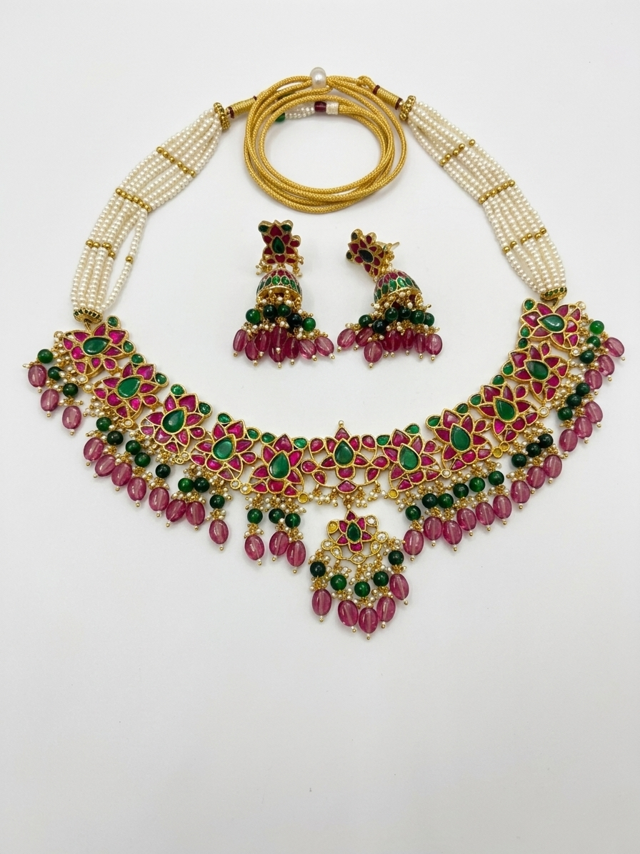 Imperial Meenakari Webbed Pearl Haar - Image 4