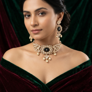 Royal Black Stone & Kundan Choker Set