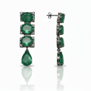 Triple-Tiered Oval Emerald Green Drop Earrings with Pear-Cut Accents