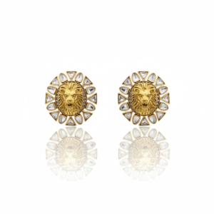 Exquisite Lion Motif Kundan Stud Earrings with Gold Finish