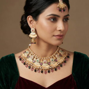 Antique Gold Floral Temple Necklace Set