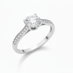 Elegant 4-Prong Round Brilliant Solitaire Ring with Tapered Pavé Band