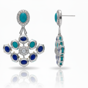 Turquoise & Lapis Lazuli Mosaic Chandelier Earrings