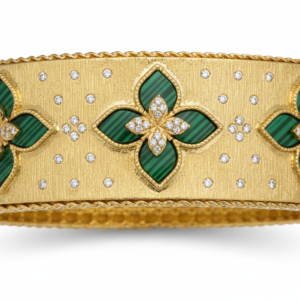 Artisanal Malachite & Diamond Floral Cuff