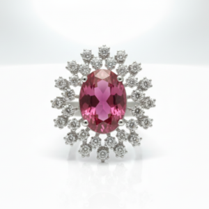 Gemini said Exquisite Oval Pink Tourmaline & Diamond Sunburst Ring