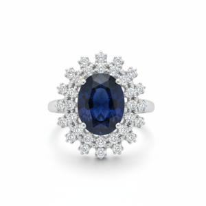 Royal Blue Sapphire & Double-Diamond Halo Cocktail Ring