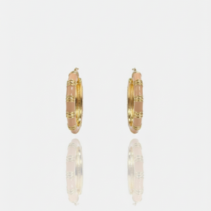 Chic Nude Beige Enamel & Gold Striped Hoop Earrings