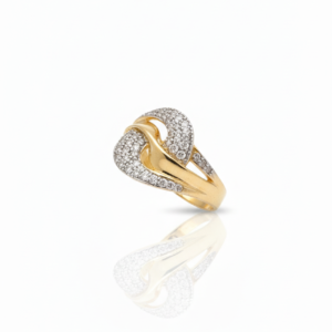 Luxurious 18K Yellow Gold Plated Intertwined Wave Ring with Micro-Pave Zirconia