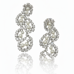 Lustrous Pearl & Pave Diamond Swirl Statement Earrings